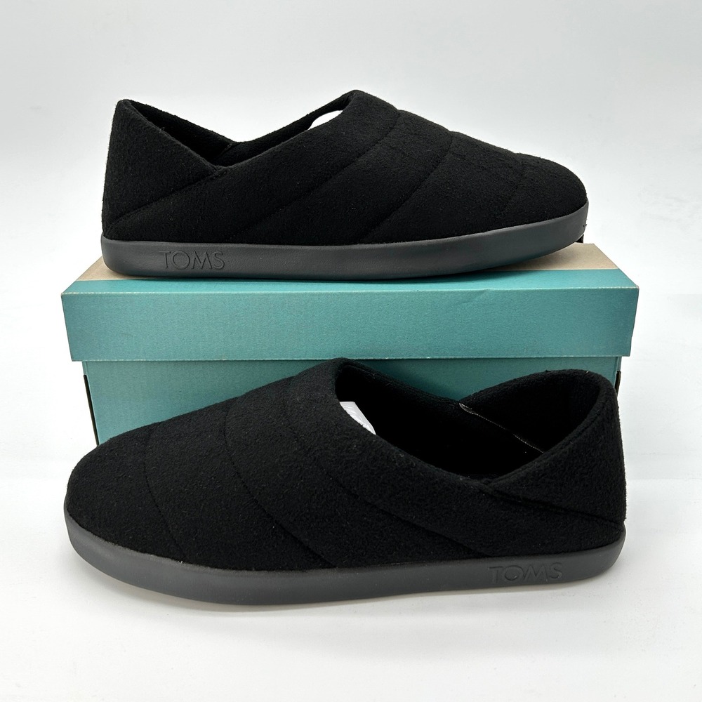 TOMS Ezra Mens Slippers Size 9.5 Black Quilted Polyester Fleece Comfortable NEW